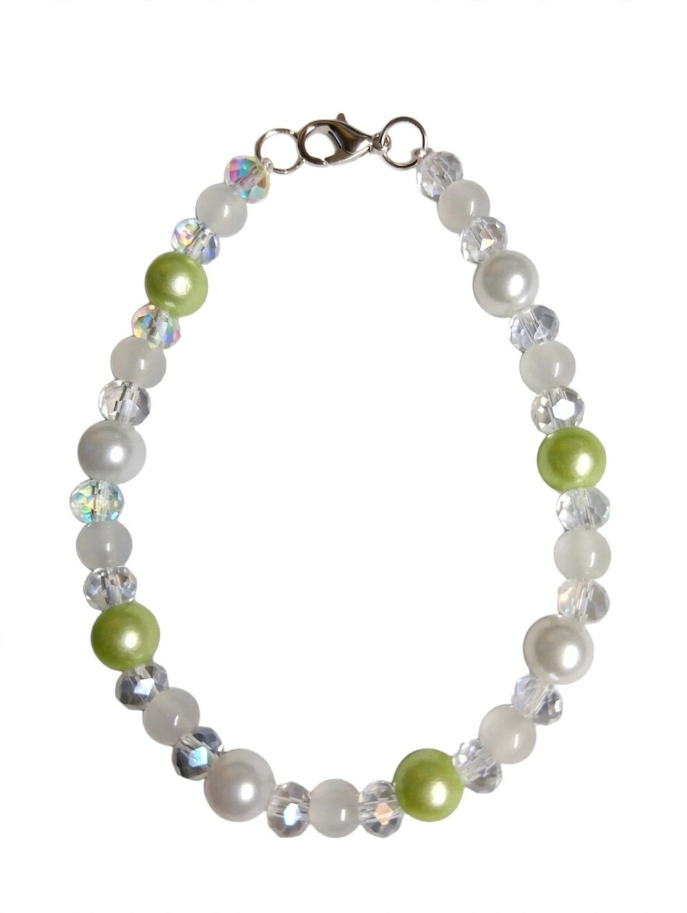 Delicate Green & White Beaded Women's Bracelet